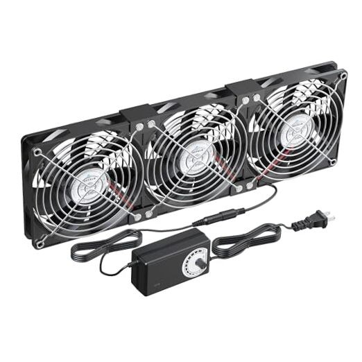 3X120mm Computer Fans with AC Plug & Speed Controller - 12V DC Cooling 3x120mm