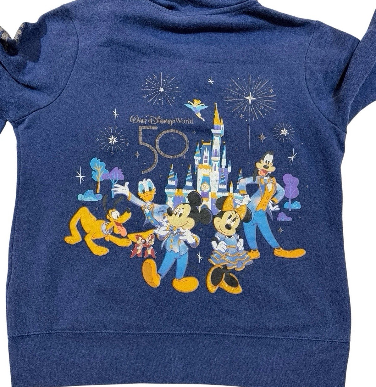 Walt Disney World 50th Anniversary Full Zip Up Hooded Hoodie Sweatshirt Blue Med