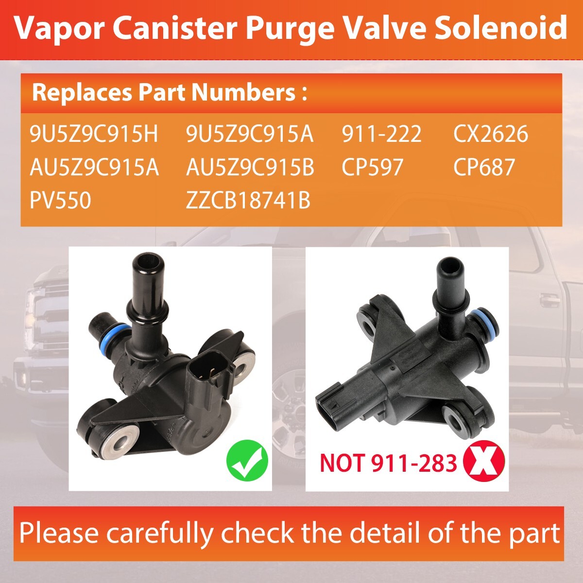 EVAP Vapor Canister Purge Valve Solenoid 9U5Z9C915H for Ford F-250 F-350 Mustang