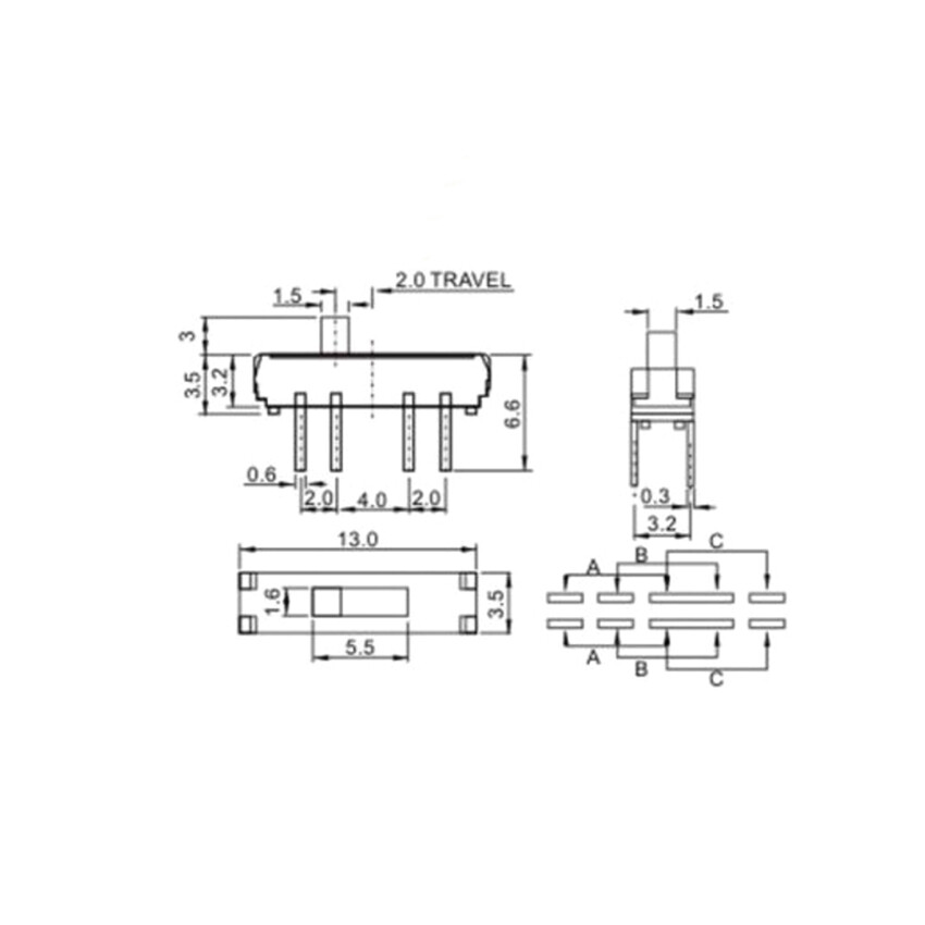 Mini Slide Switch 13*3.5*3.5mm 8Pin 3 Position DP3T 2P3T Panel Surface Mount PCB