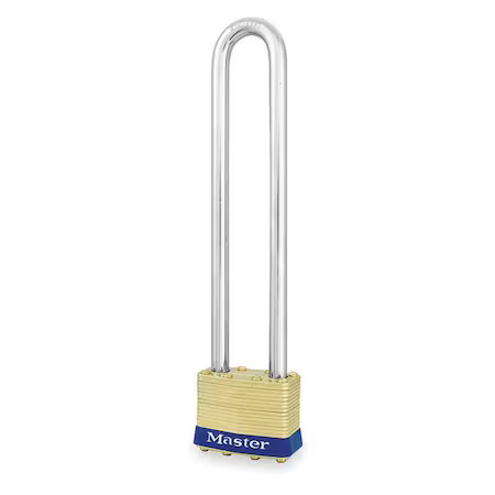 Master Lock 2Ln Padlock, Keyed Different, Long Shackle, Rectangular Brass Body,