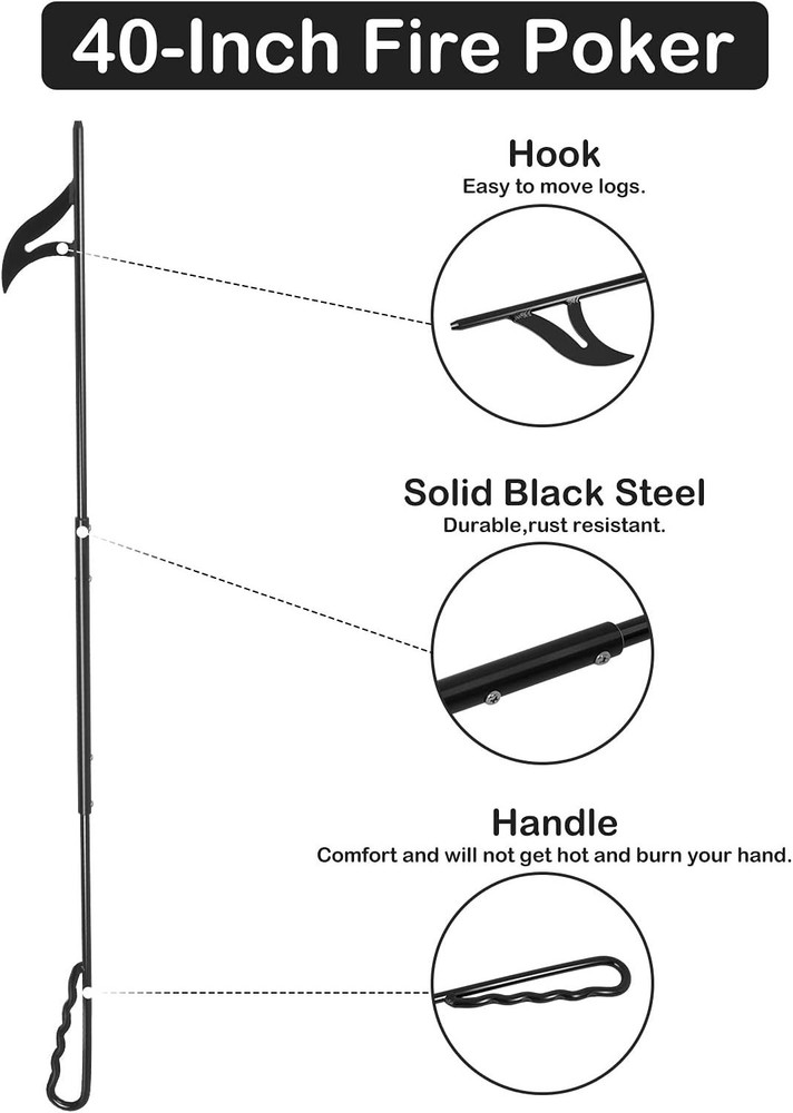 Lightweight 40-Inch Fire Poker - Quick Assembly for Effortless Fire Control
