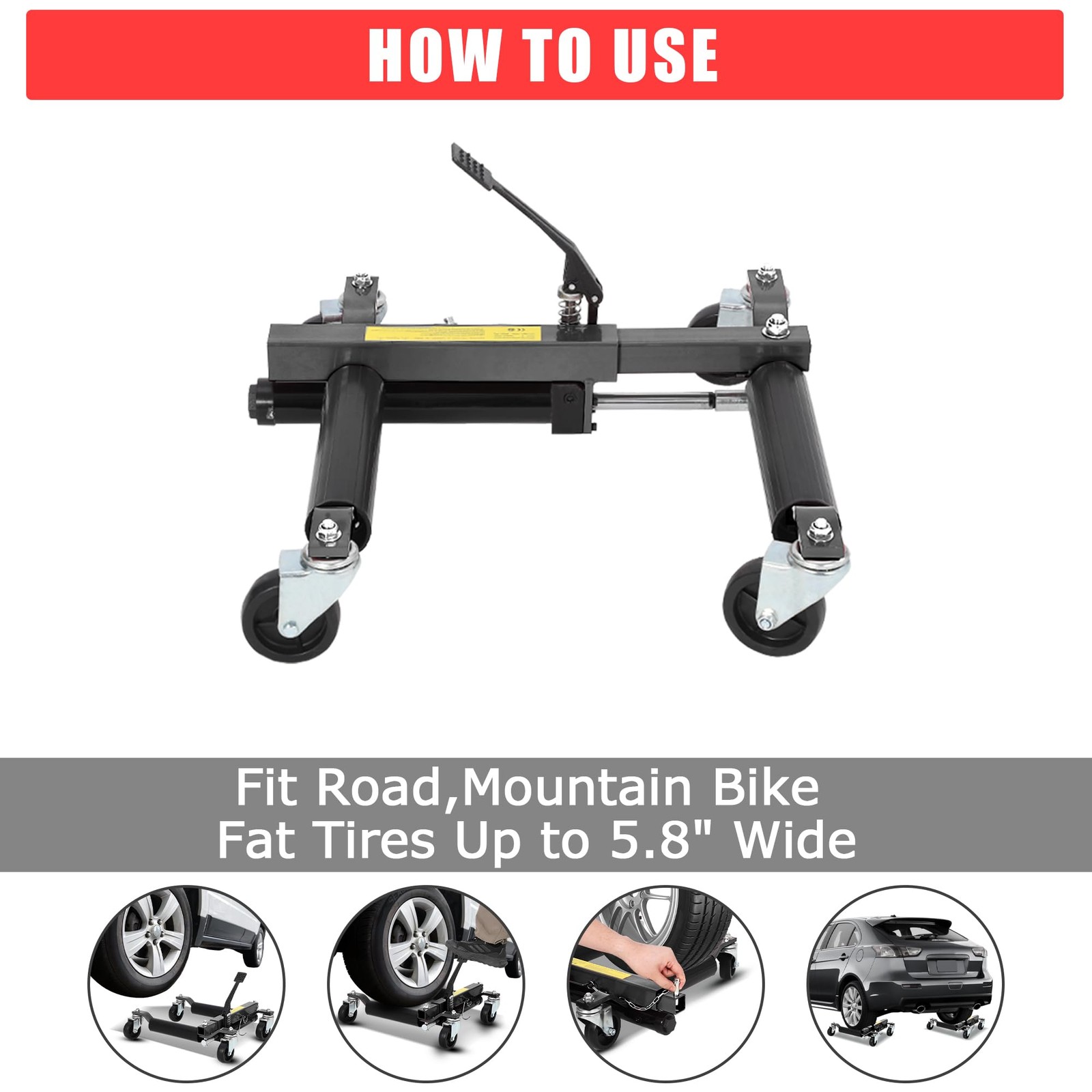 Hydraulic Car Wheel Dolly Jack Set of 4 Heavy 1500LBS Vehicle Skates Positioning