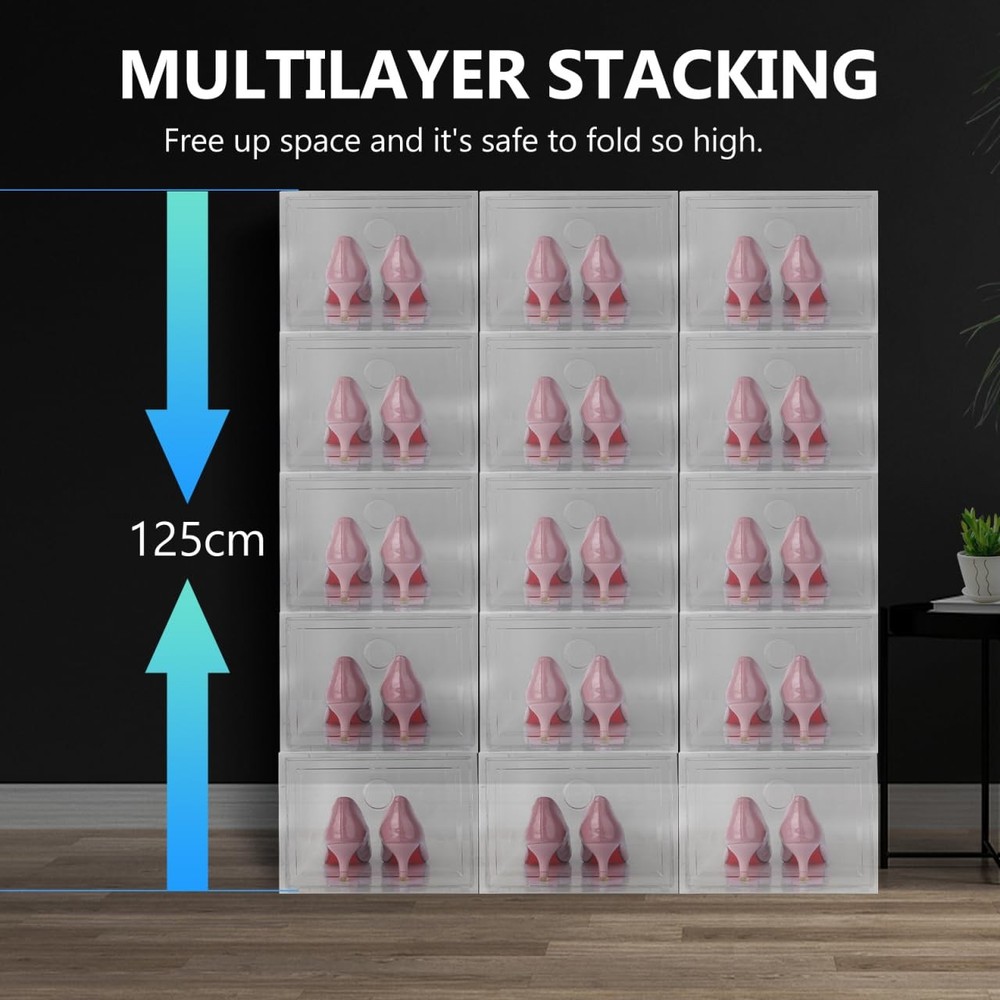 Clear Plastic Shoe Storage ,1Pc Dustproof Easy to Clean Stackable Shoe Organi...
