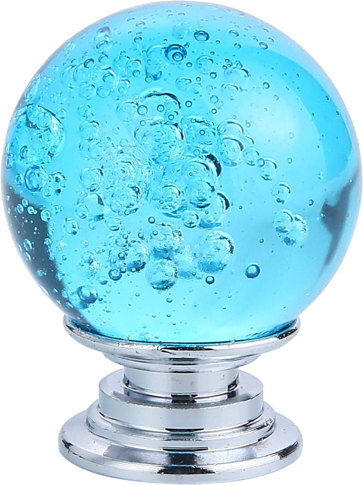 IEIK10 PCS Crystal Cabinet Knobs Azure Blue Round Glass Bubbles Knobs Smooth ...
