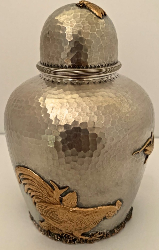 FINE GORHAM AESTHETIC FIGURAL STERLING & COPPER MIXED METALS TEA CADDY 1879