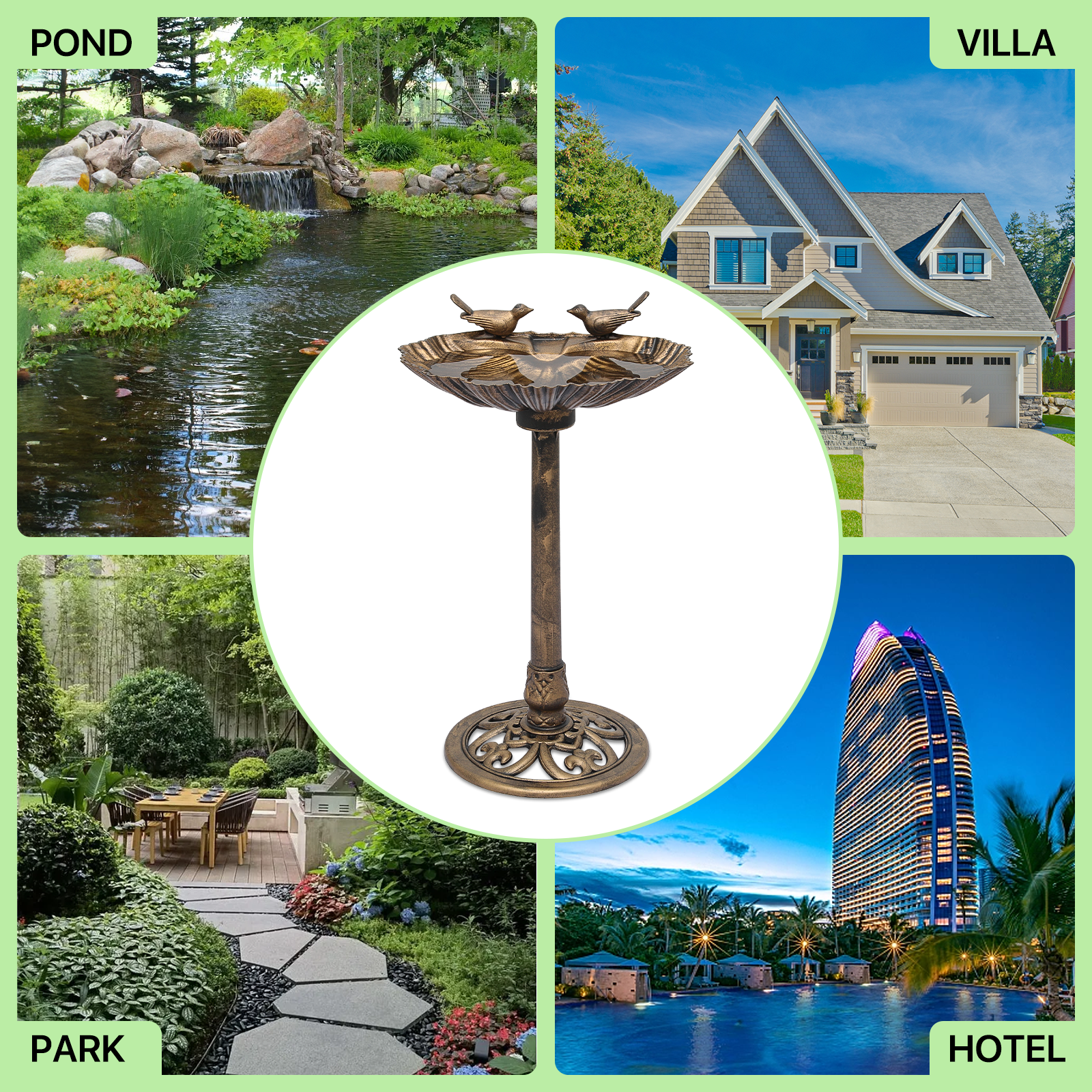 Outdoor Pedestal Solar Pumb Bird Bath Bronze Freestanding Garden Backyard D??cor