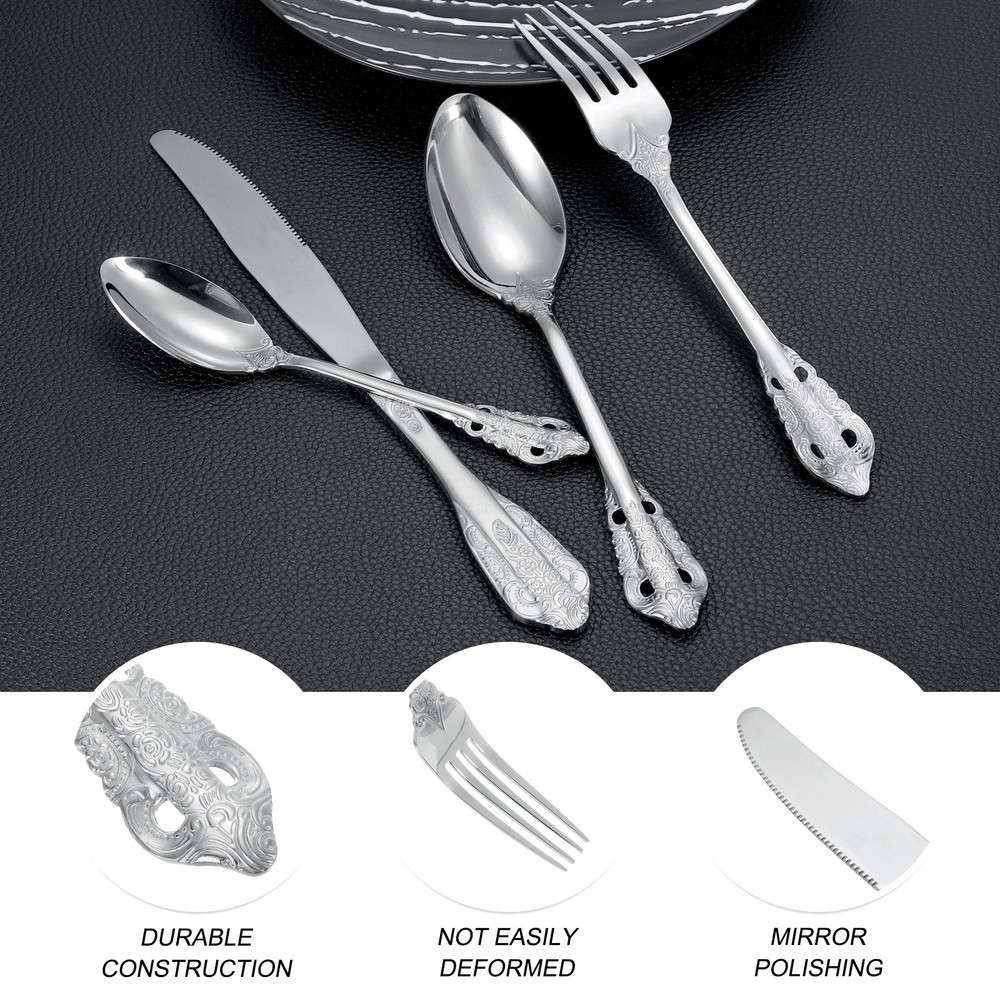 4 Set Stainless Steel Flatware Cutlery Set, Silver Silverware Set