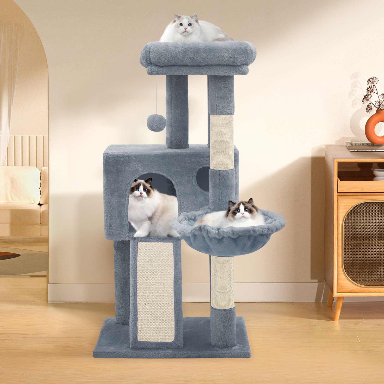 Cat Tree Kitten Playing Condo House Activity Center Light Gray/ Pink/Smoky Gray