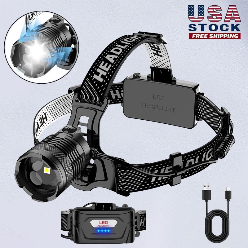 1200000LM LED Headlamp USB Rechargeable Super Bright Zoom Head Torch Headlight