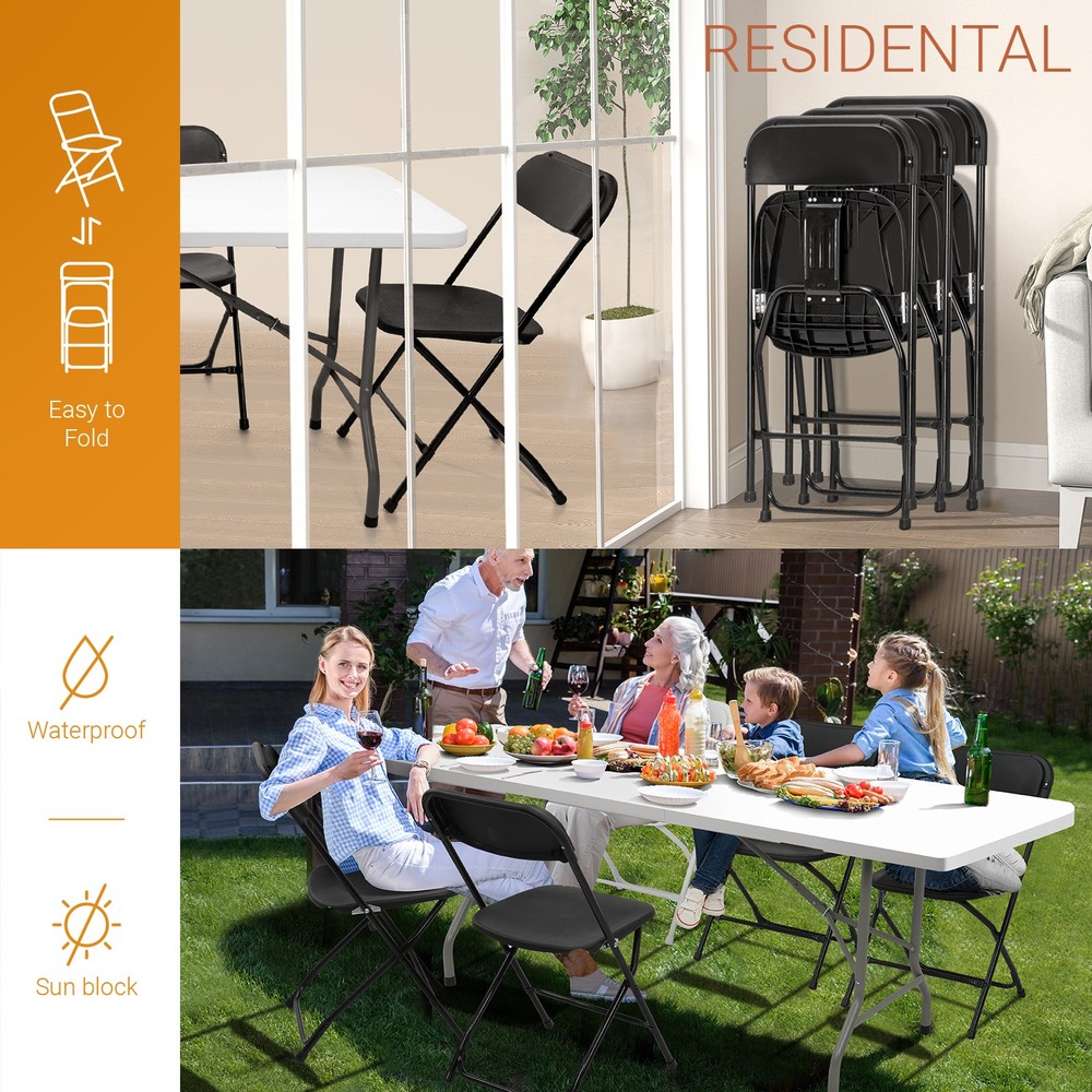 10x Plastic Folding Chairs Wedding Party Event Stackable Dining Chair Black
