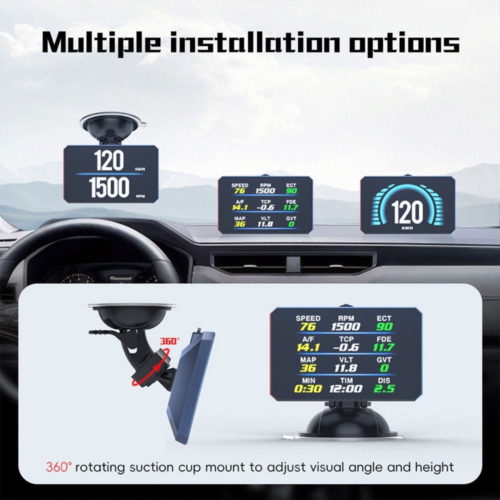 OBD2 Car HUD Head Up Display Speedometer Overspeed Fault Code Reader Scanner