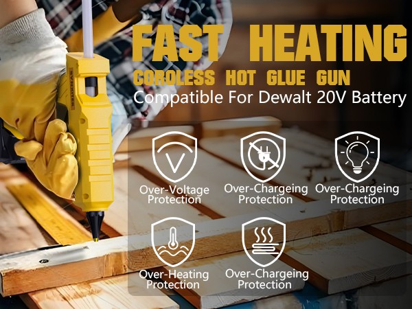 Hot Melt Glue Gun Cordless For Dewalt 20V Max Li-Ion Battery w/10X Sticks DCB200