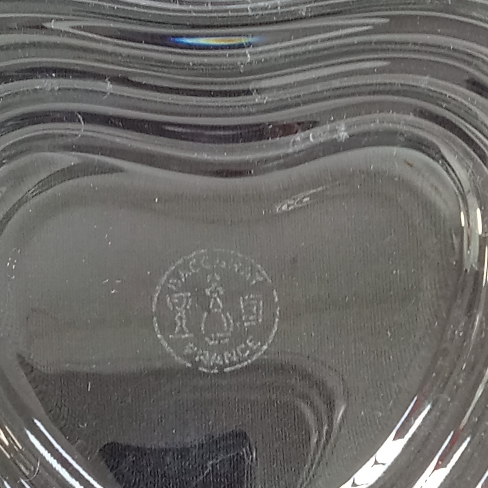Baccarat Crystal Heart Dish Bowl Clear Ribbed France Signed Clear 4.75"
