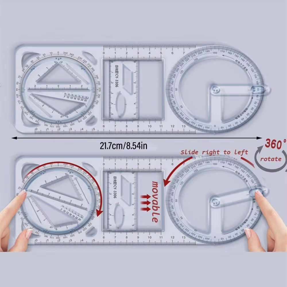 Rotary Multi-Function Geometry Ruler & Protractor | Precision Math Drawing Tool