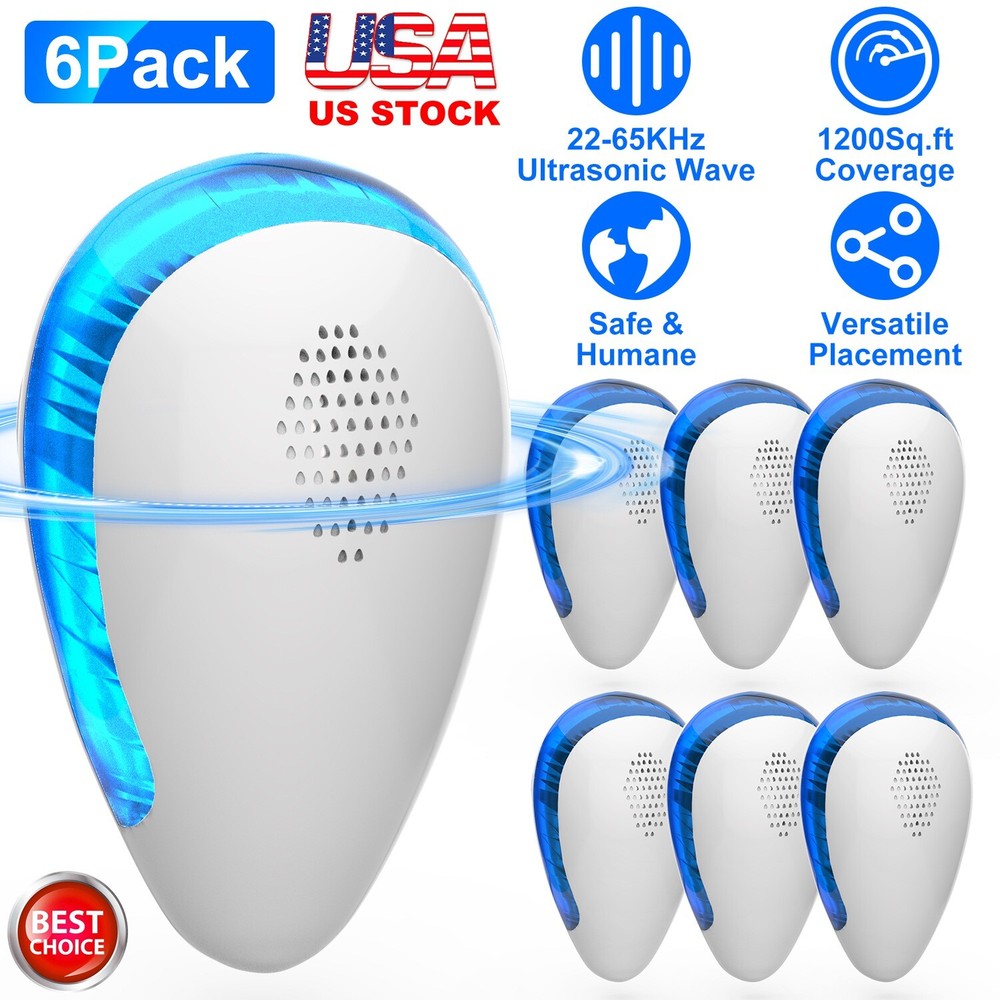 6 Pack Ultrasonic Bug Repeller Plug in Unit for Mosquitos Spiders Mice Control
