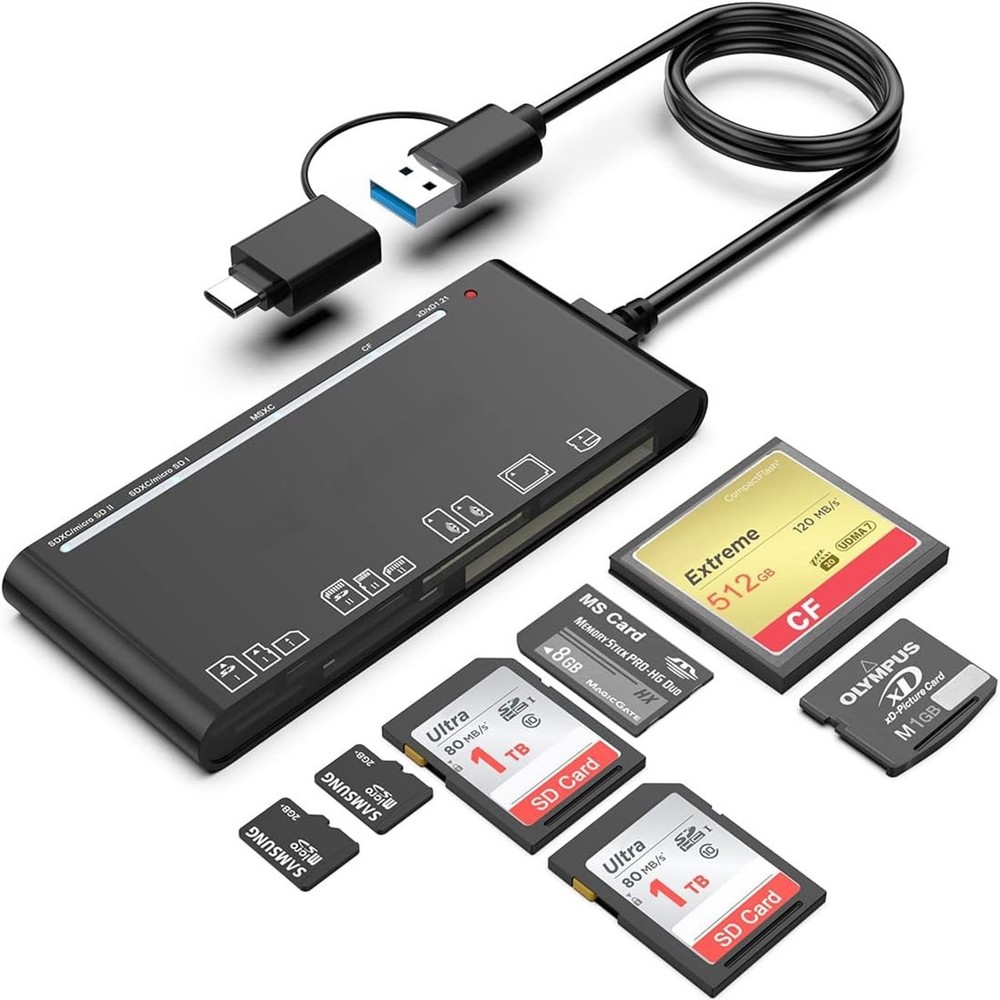 7in1 Memory Card Reader USB 3.0 & USB C Adapter Hub for SD CF TF Micro SD XD MS
