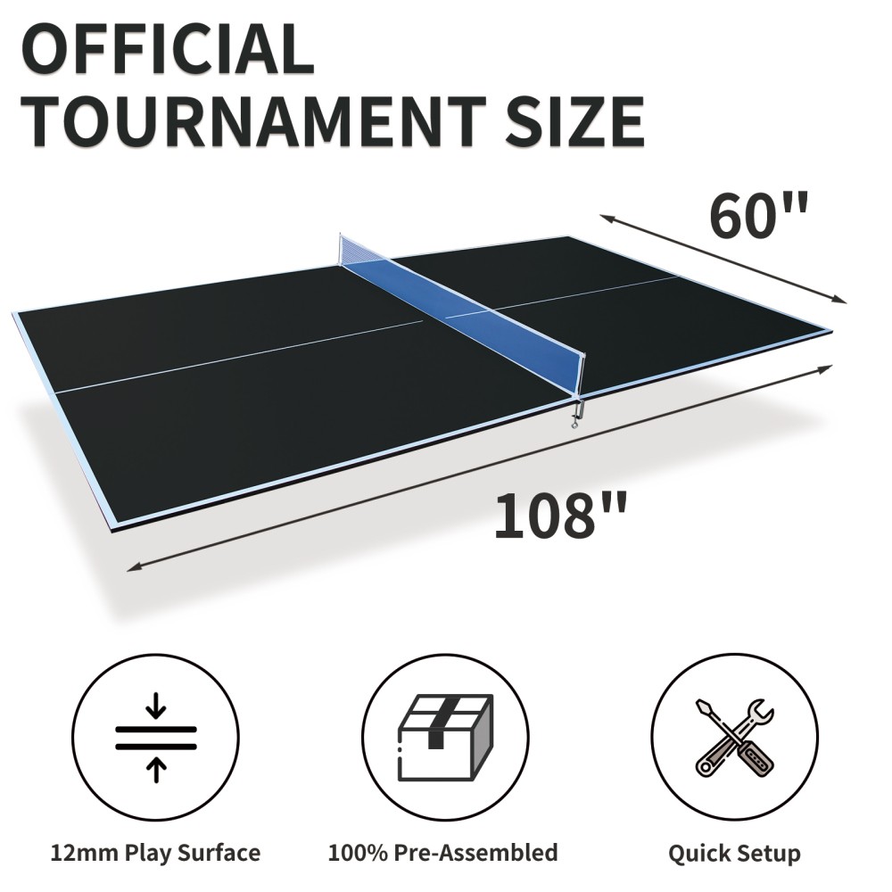 9ft Foldable Ping Pong Table Top for Indoor Use, Portable Conversion Top w/ Net