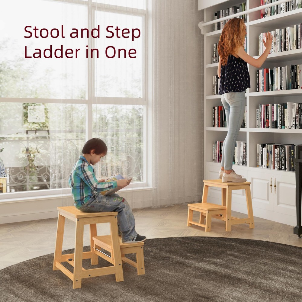 Bamboo Folding Step Stool with Sturdy Structure and Wide Stepping Surface for...
