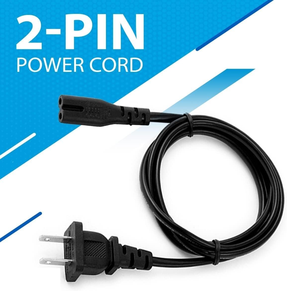 AC Power Cord 2 Prong Cable for PS 5 4 3 2 Slim XBOX PC Laptop PSV Monitor TV