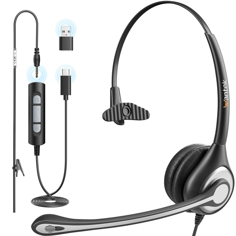Wantek 3.5mm/USB/Type C Wired Headset With Microphone Noise Cancelling for PC