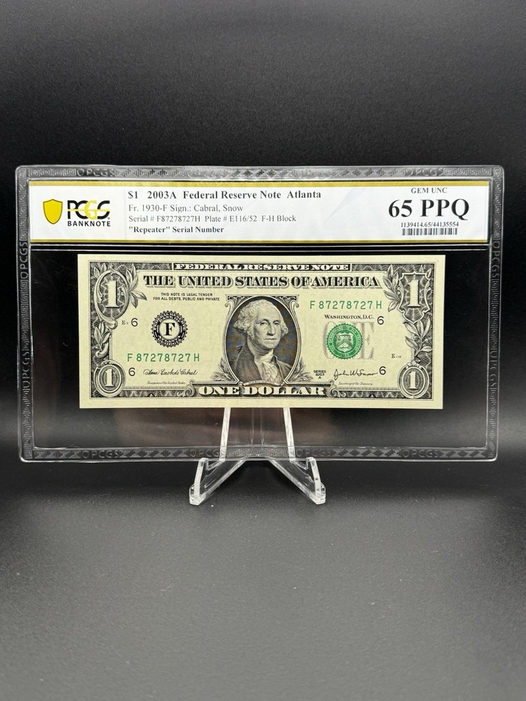 3 $1 FRN's WITH CONSECUTIVE REPEATER SERIAL #'s - PCGS 64/65
