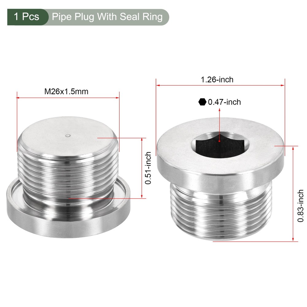 M26 x 1.5 Stainless Steel Internal Hex Head Socket Pipe Fitting (Silver)