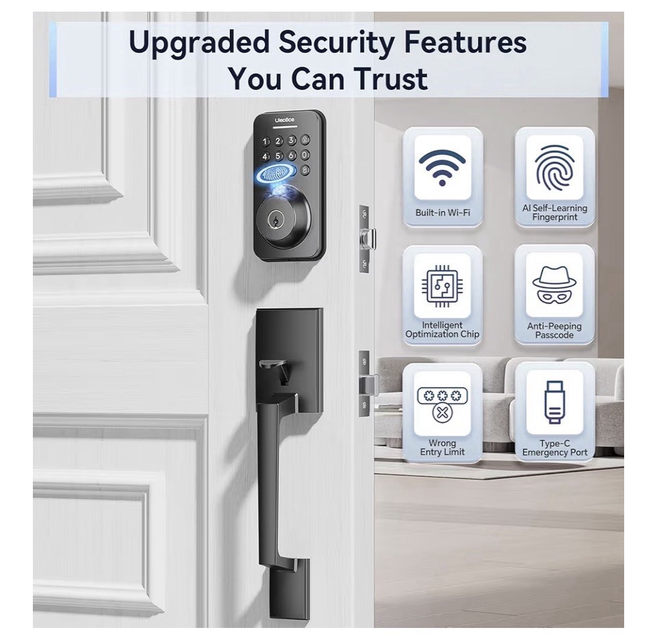 Fingerprint Keypad DeadboltFront Door Lock Set, App Control, Auto Locking