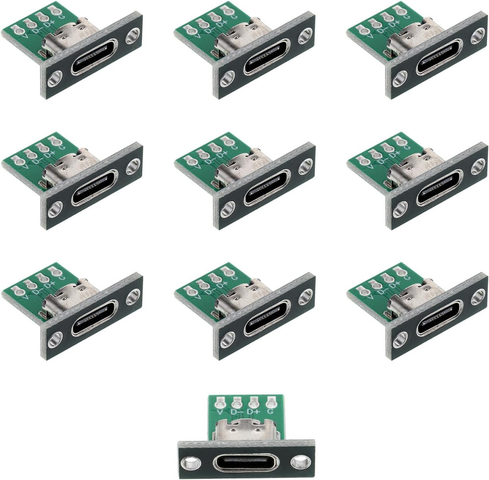 10 Pcs USB C Panel Mount Connector DIY Type C Female Socket Connector Panel Moun