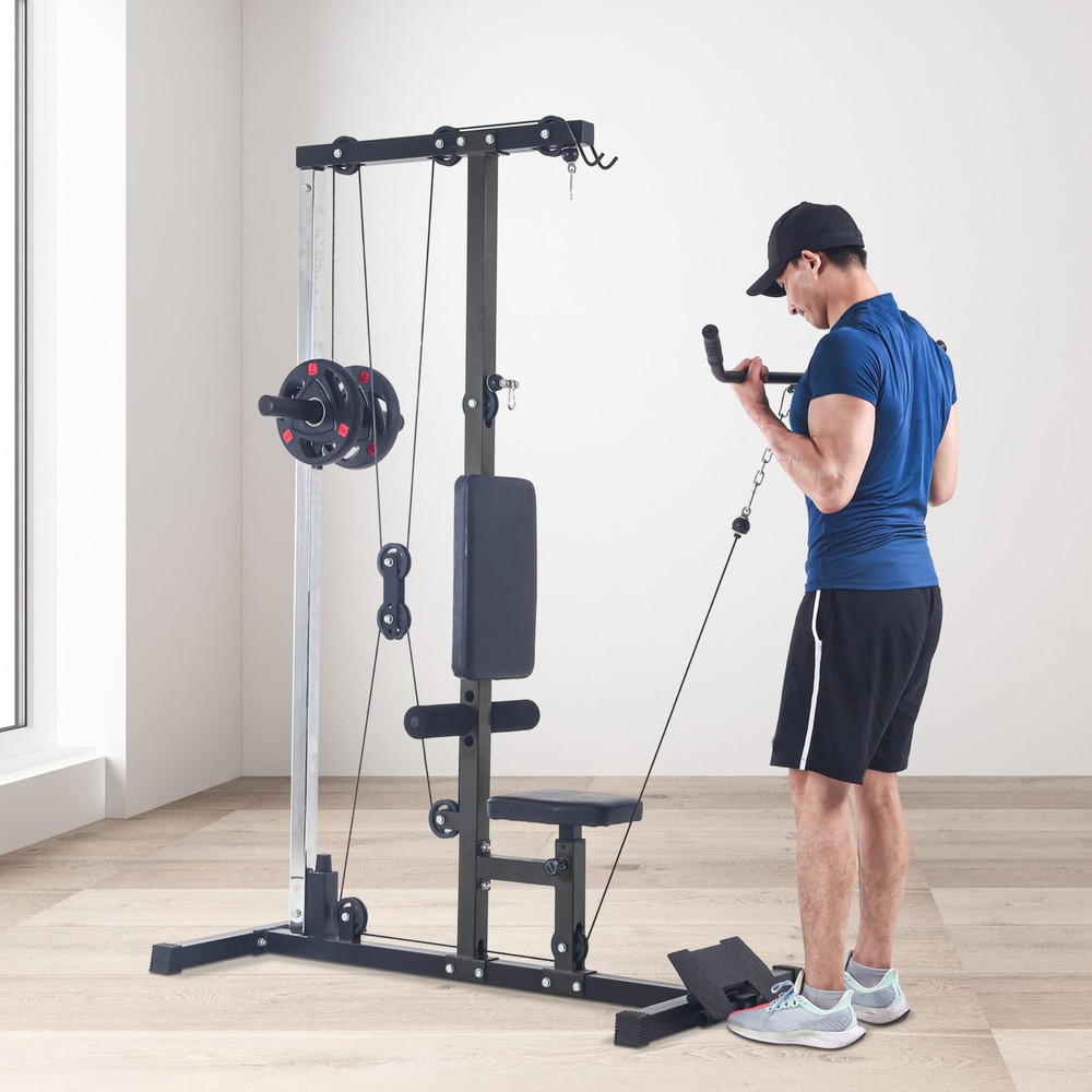 LAT Pulldown Pulley Machine,Cable Attachment Station W/Adjustable Leg Support Gy