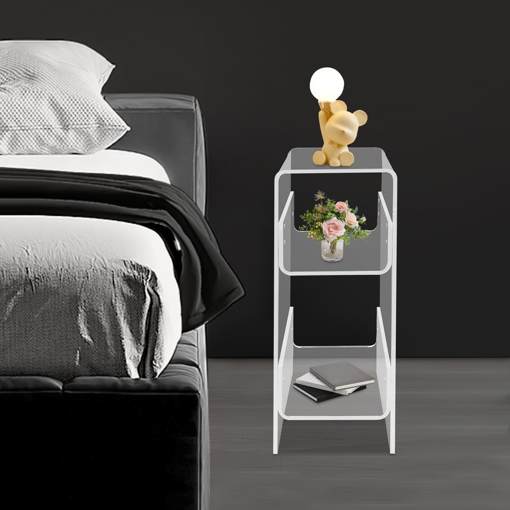 Side Table, Narrow End Table for Small Spaces, 3-tier Clear Acrylic Side Table