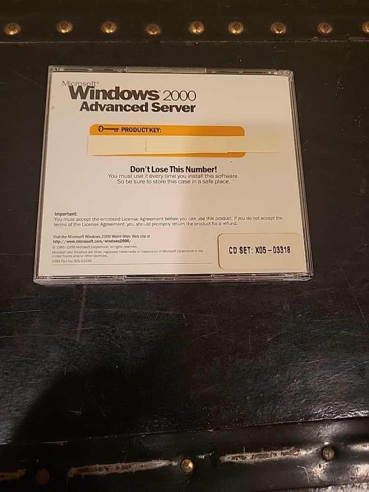 Microsoft Windows 2000 Advanced Server CD Operating System X05-03318 Product Key