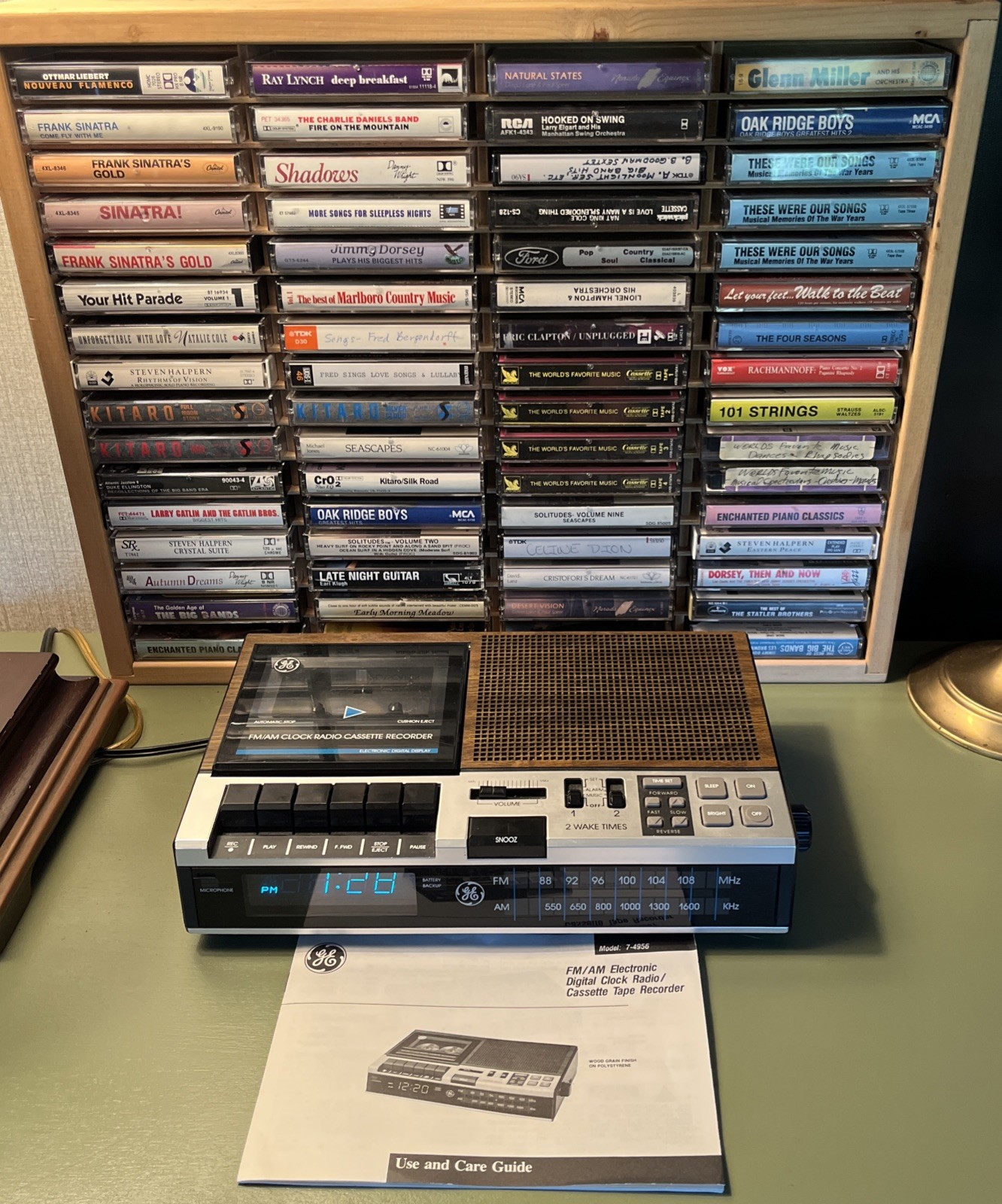 Vintage General Electric MODEL NO. 7-4956 Clock Radio AM/FM (64 Tapes Included)