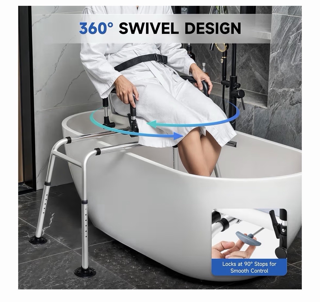 CO-ZSliding Shower Chair with 360° Swivel Seat 12Level Tub Transfer Bench with