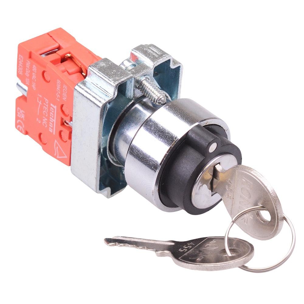 Techna PtecMetK2CRA 2 Position Metal Key Switch 10A 1NC