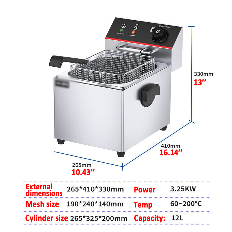 3250W 220V商用12L深炸锅不锈钢电动脂肪片炸锅-