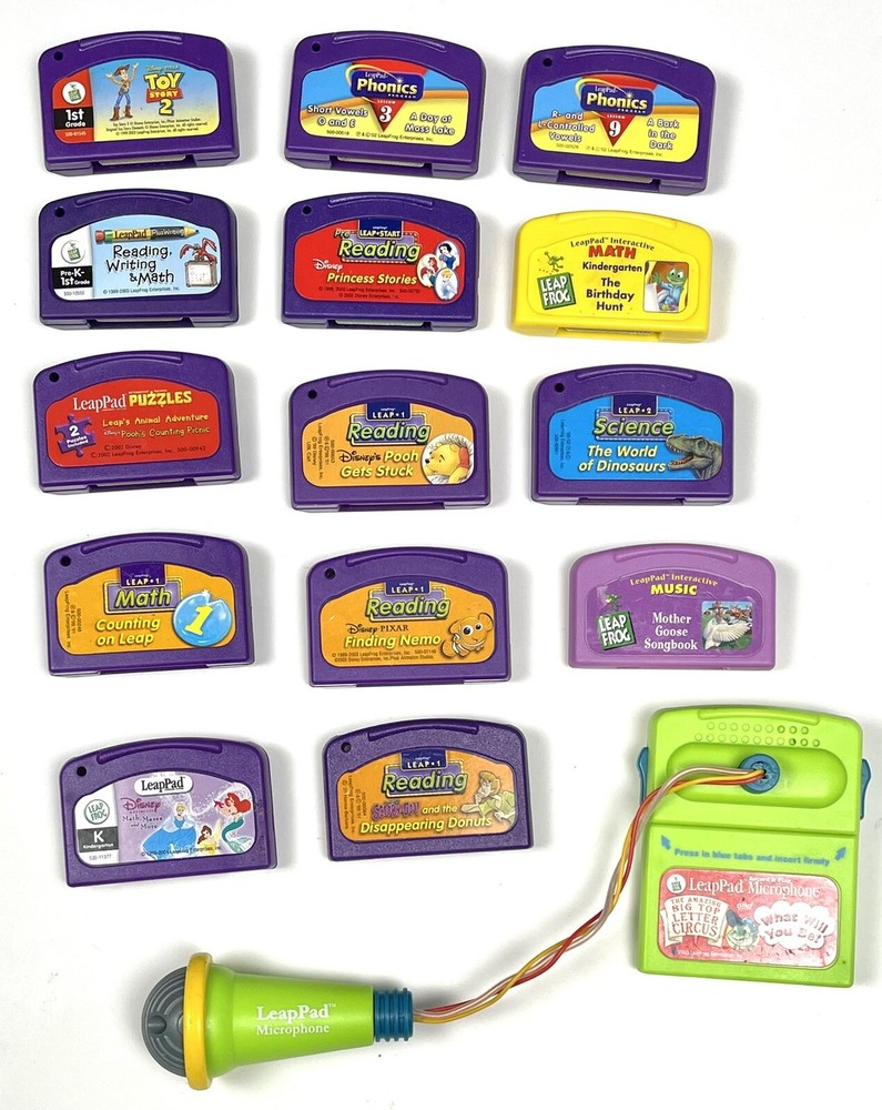 15pc Lot LEAPFROG LeapPad GAMES + Microphone Math Music Phonics Reading Science