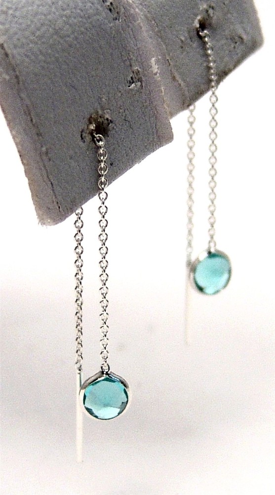 Sterling Silver Blue Topaz color Threader Earrings Dainty Small