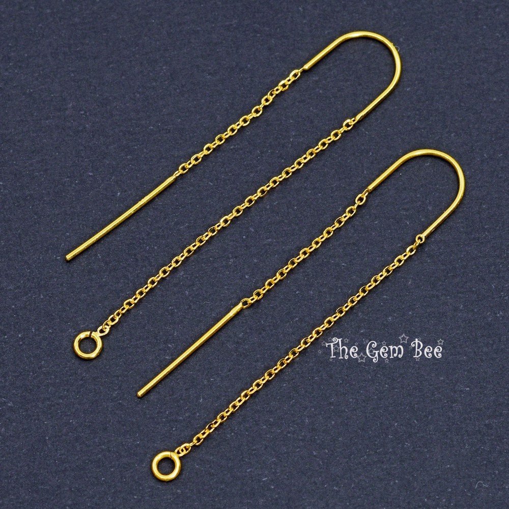 18K Solid Yellow Gold Ear Thread Earwire with loops 1.85 Inch Length