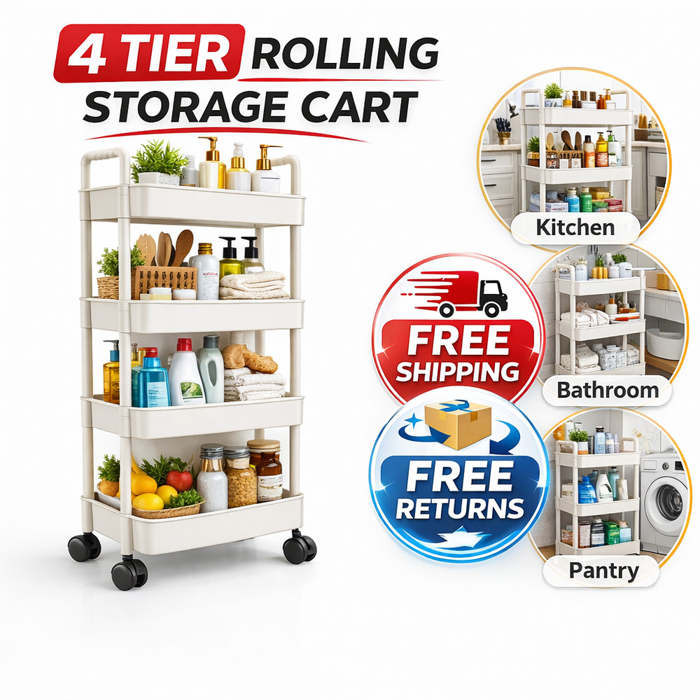 Trolley with Handlebar and Storage Rack, Floor-Standing, Multi-Layer Storage