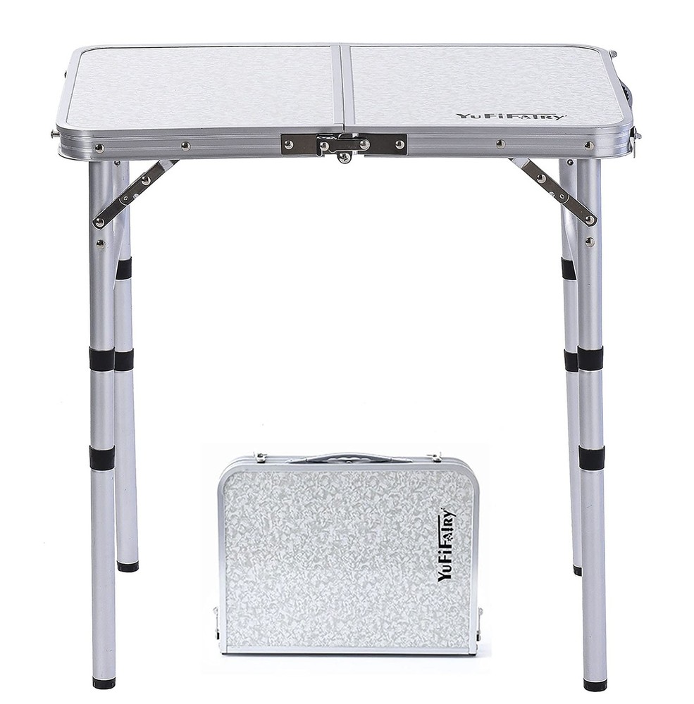 Small Folding Table Portable 24''LX16''W Foldable Camp with 3 Adjustable Height
