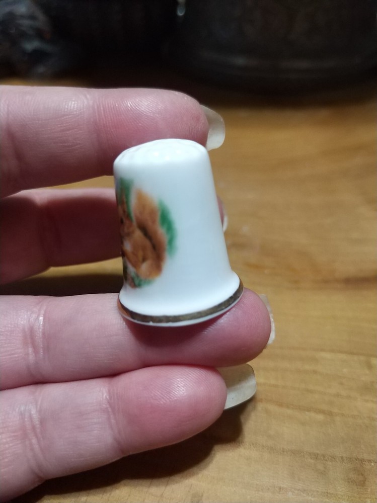 Vintage Bone China thimble. Squirrel