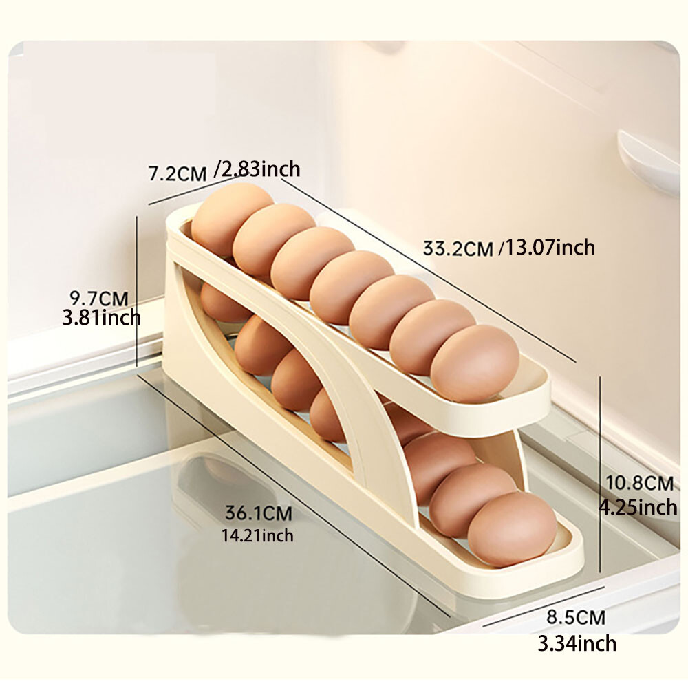 Rolldown Refrigerator Egg Dispenser Auto Rolling Egg Holder 2 Tiers Storage Rack