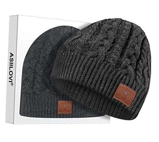 ASIILOVI Bluetooth Beanie, Double-Layer Wool Lining Bluetooth Hat Charcoal