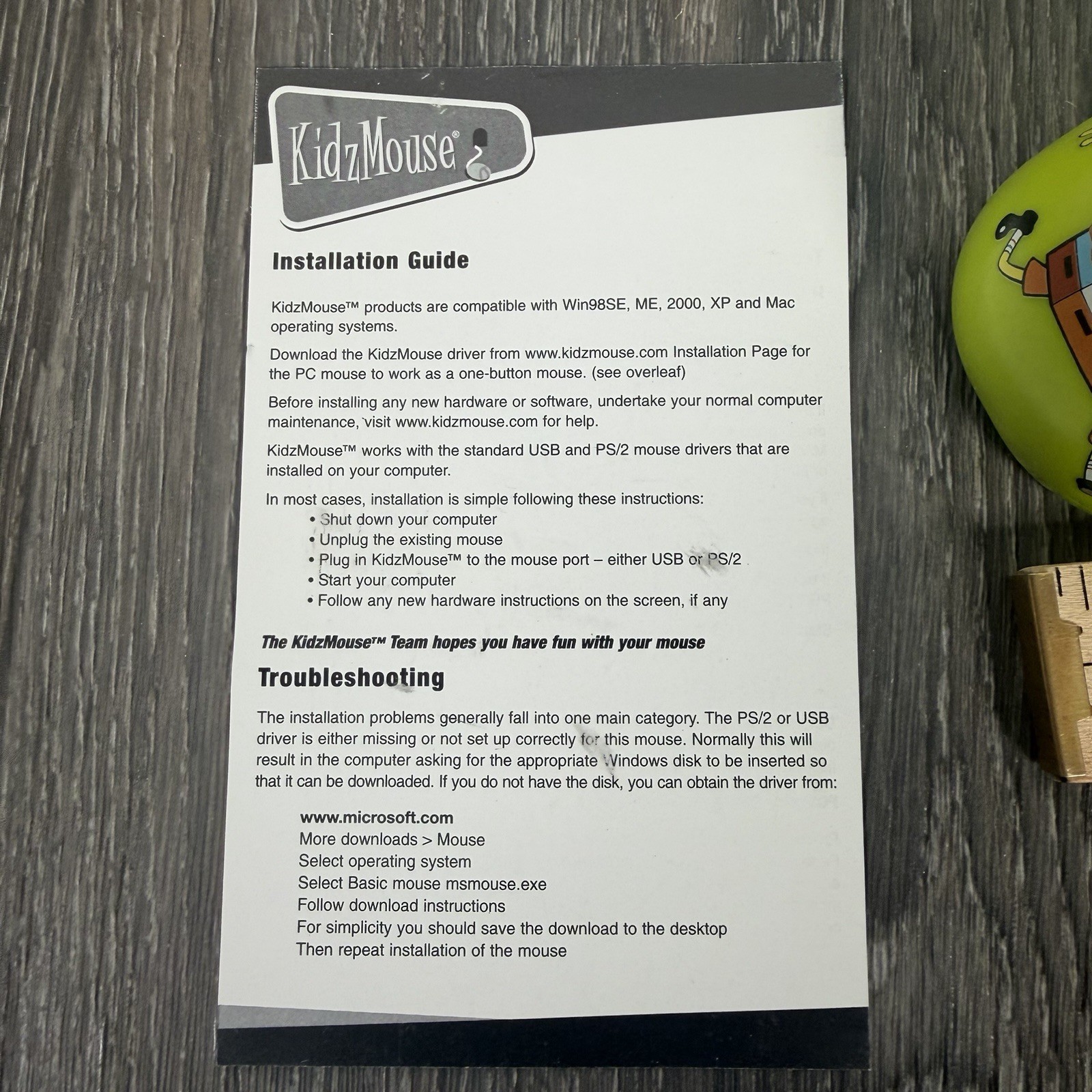 Spongebob Squarepants Kidzmouse Computer Wired Ball Mouse Nickelodeon 2002 VTG