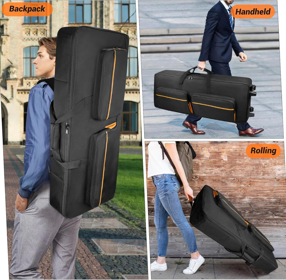 61-Key Keyboard Case with Wheels & Adjustable Shoulder Straps– Padded Rolling Gi
