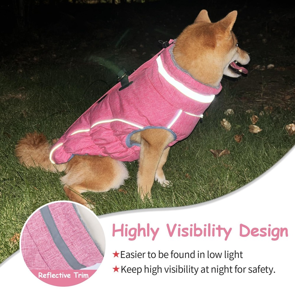 Malier Dog Coat, Reflective Jacket Waterproof Windproof Medium, Pink