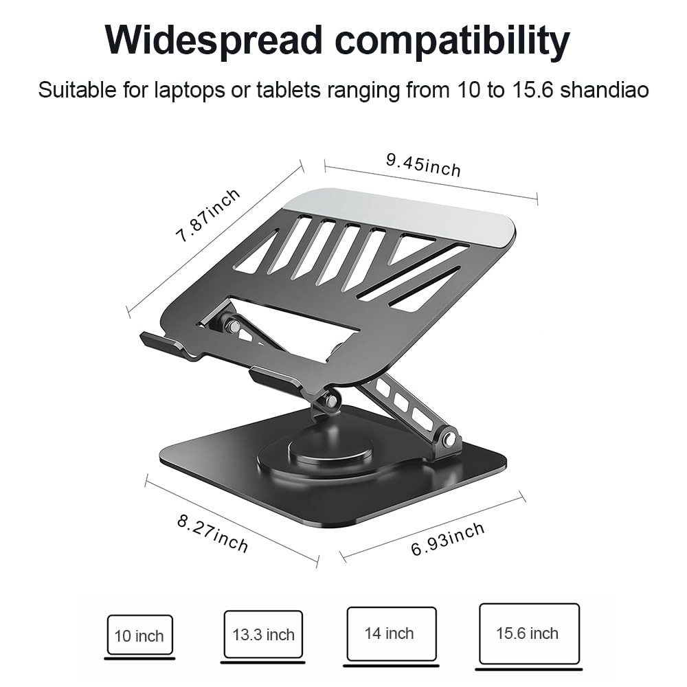 Adjustable Laptop Stand Foldable Computer Riser Heat Vent Ergonomic Black