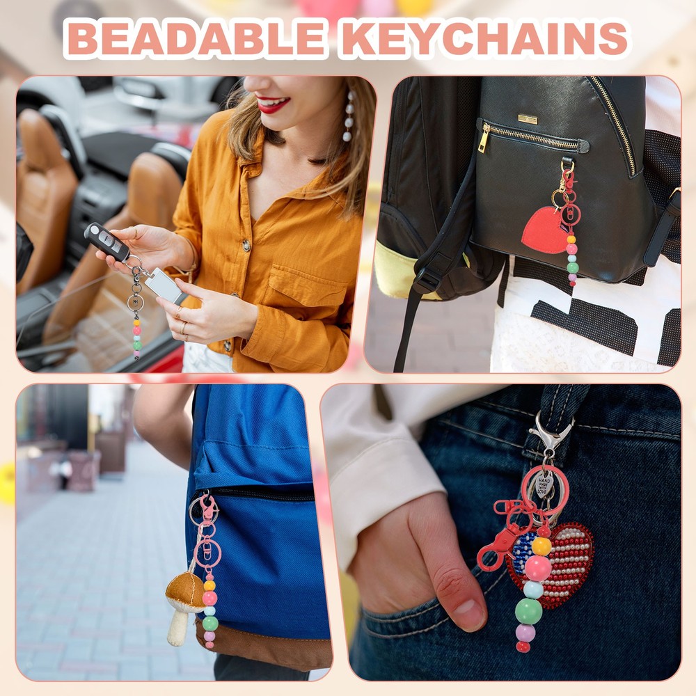 18Pcs Beadable Keychains, DIY Beaded Keychain Making Kit, Candy Green