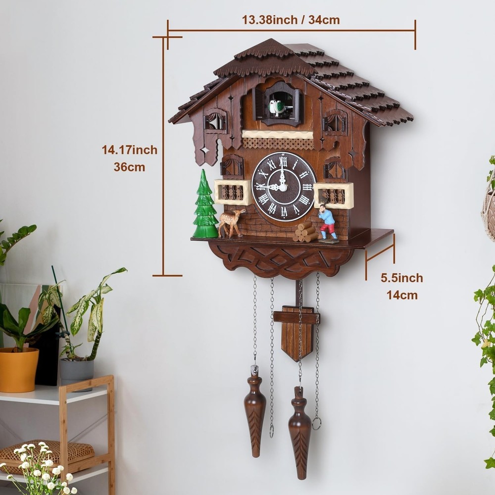 Large Handcrafted Vintage Cuckoo Clock with Singing Bird & Adjustable Volume